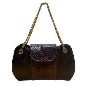 Vintage Sterling Women’s Brown Genuine Cobra Skin Gold Chain Strap Shoulder Bag